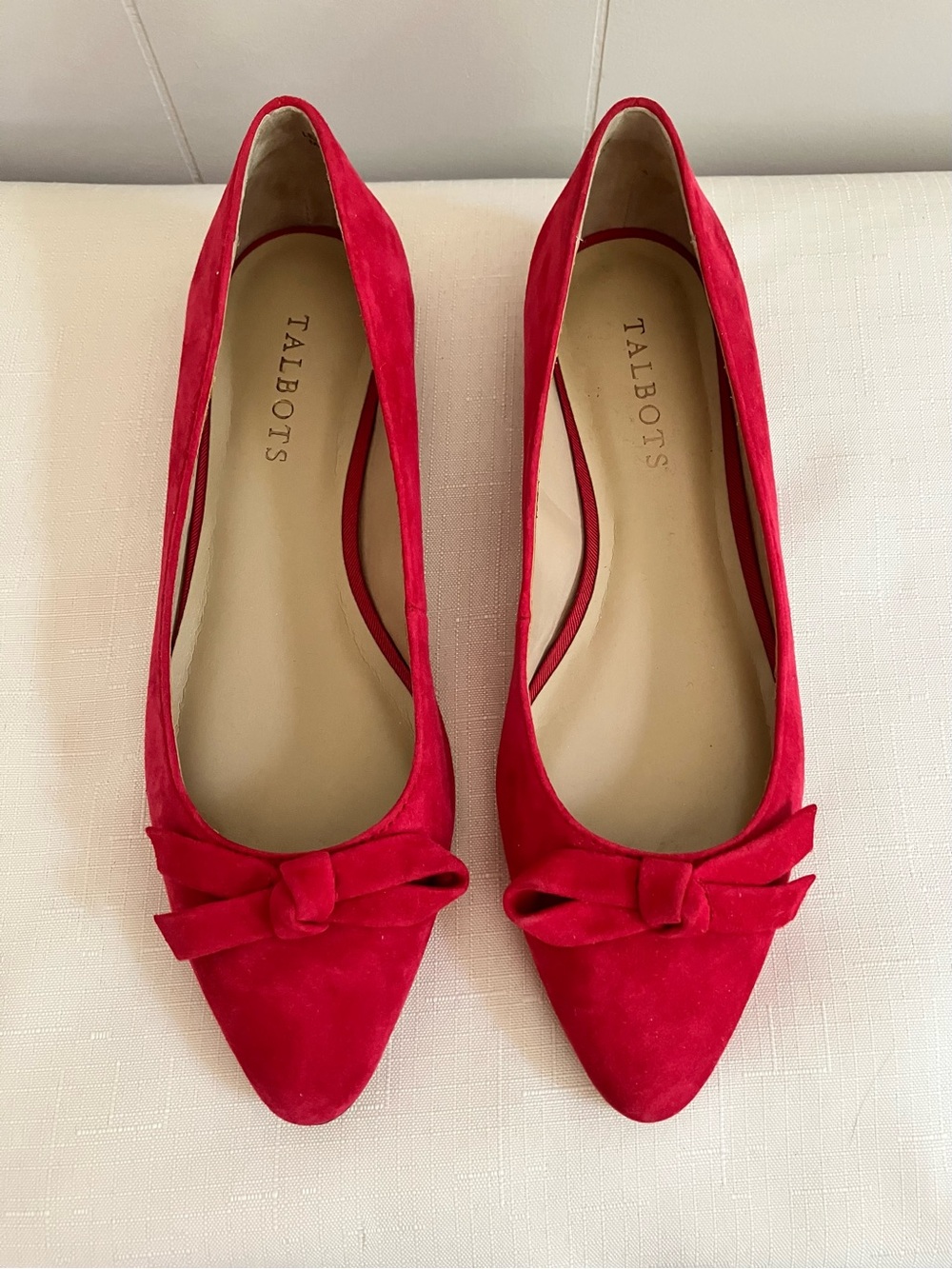 Talbots Red Suede Pointed-Toe Bow Flats